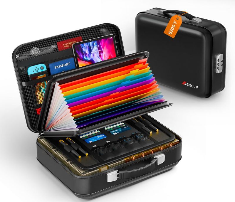 Fireproof Document Box with Lock, 5200°F Fireproof Water Resistant Hard Case