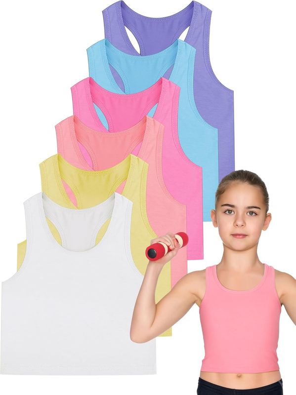 Geyoga 5 Pieces Girls Dance Tank Top Racerback Crop Top Sleeveless Dance (L)