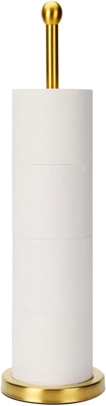 Songtec Gold Toilet Paper Holder Stand with Reserve, Floor Standing Tisse Roll