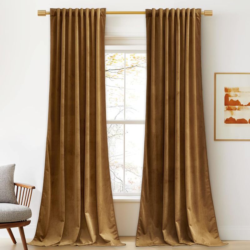 StangH Gold Brown Velvet Curtains 90 inches Long - Classic Traditional Home