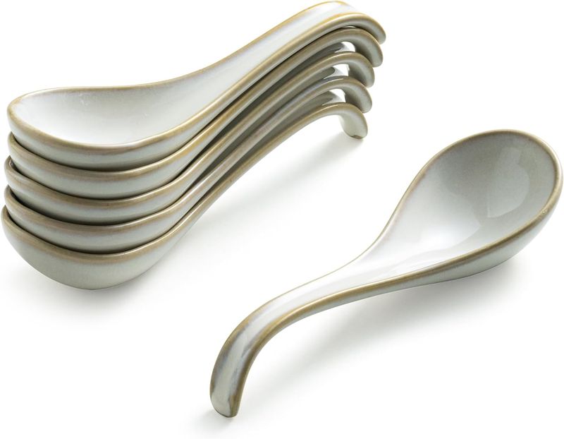 Gomakren Soup Spoons Set of 6, Asian Soup Spoons 6.5 Inch Ramen Spoons,