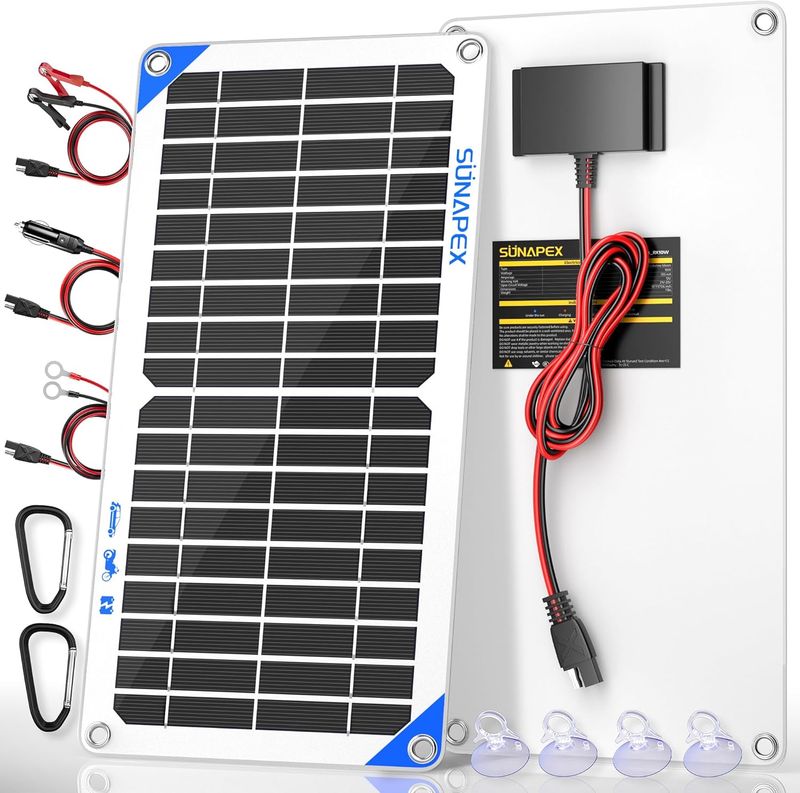 SUNAPEX 12V 10 Watt Solar Trickle Charger Maintainer - Waterproof Solar Powered