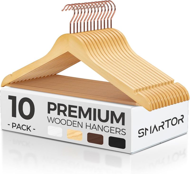 Smartor Wooden Hangers 10 Pack, Solid Wood Coat Hanger for Closet, Heavy Duty