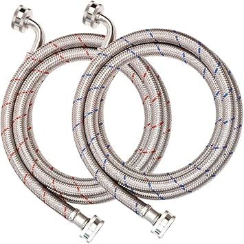 20FT Red and Blue Washer Hoses,2 Pack Stainless Steel Washing Machine Hoses