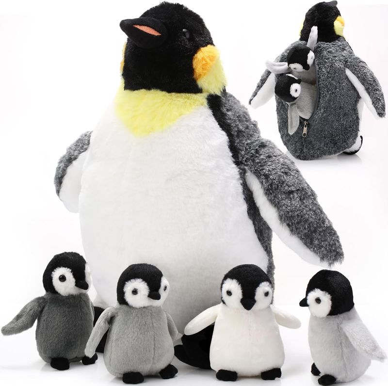 Harrycle 5 Pcs Penguin Plush Toy Set 14 Inch Mommy Penguin Stuffed Animal with 4