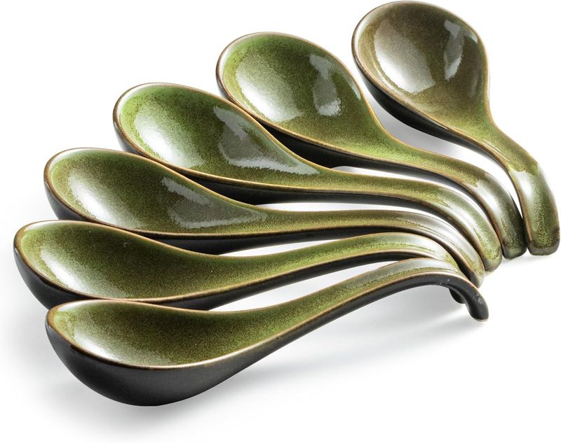 Gomakren Asian Soup Spoons, 6.5 Inch Ceramic Chinese Soup Spoons for Cereal,