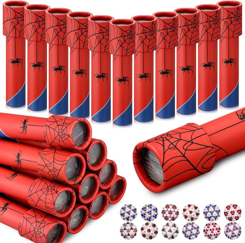 Hiboom 24 Pack Kaleidoscope for Kids Spider Pattern Birthday Return Gifts Retro