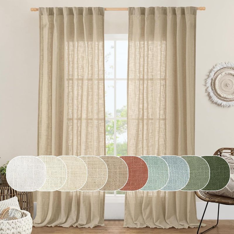 LAMIT Brown Linen Curtains, Faux Linen Textured Light 2 Panels 52 x 84 inch