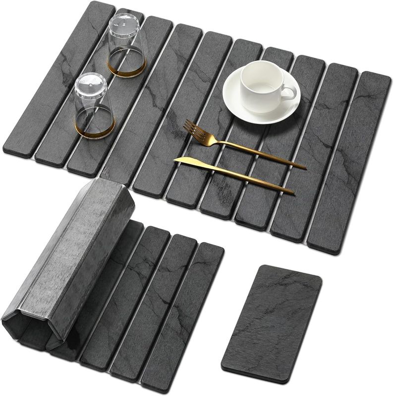 Large Stone Dish Drying Mat for Kitchen Counter, Dark Gray 24 inch×16 inch & 8 inchx4 inch