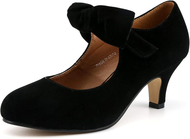 LIURUIJIA Women's Bow Heels Mary Jane Kitten Round Toe Low Heels Size 6.5