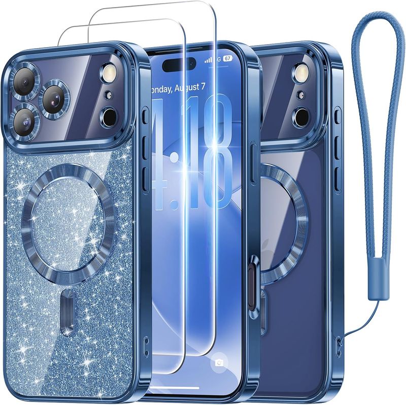 Meifigno Designed for iPhone 17 Pro Max Case 6.9 inch, [Glitter Card & Wrist Strap]
