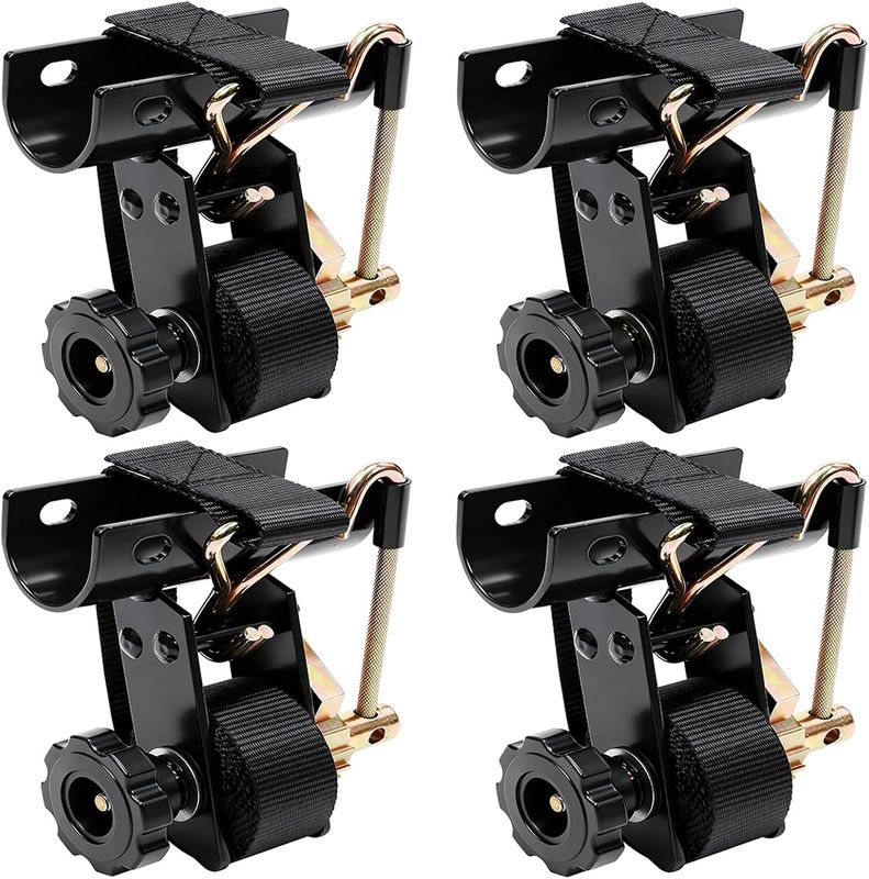 Black Rack Straps with J-Hook (4PK),1.5 inch x7.5' Ladder Rack Ratchet Straps