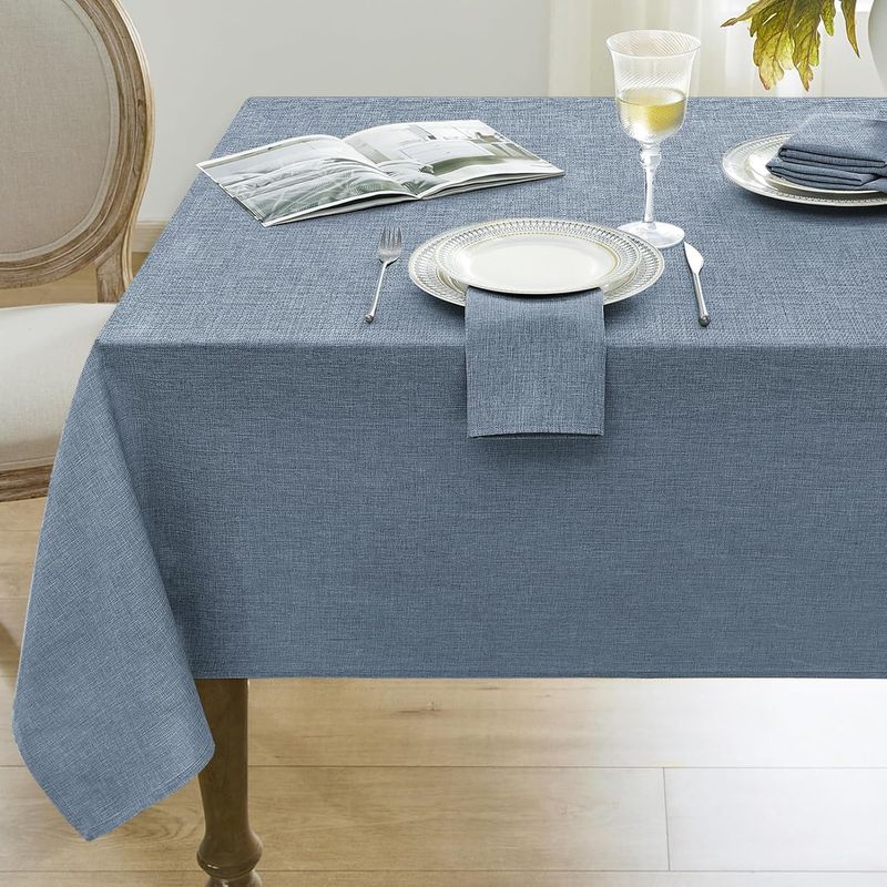 Softalker Blue Table Cloth Rectangular 52 x 70 Inch Linen Textured, Denim Blue