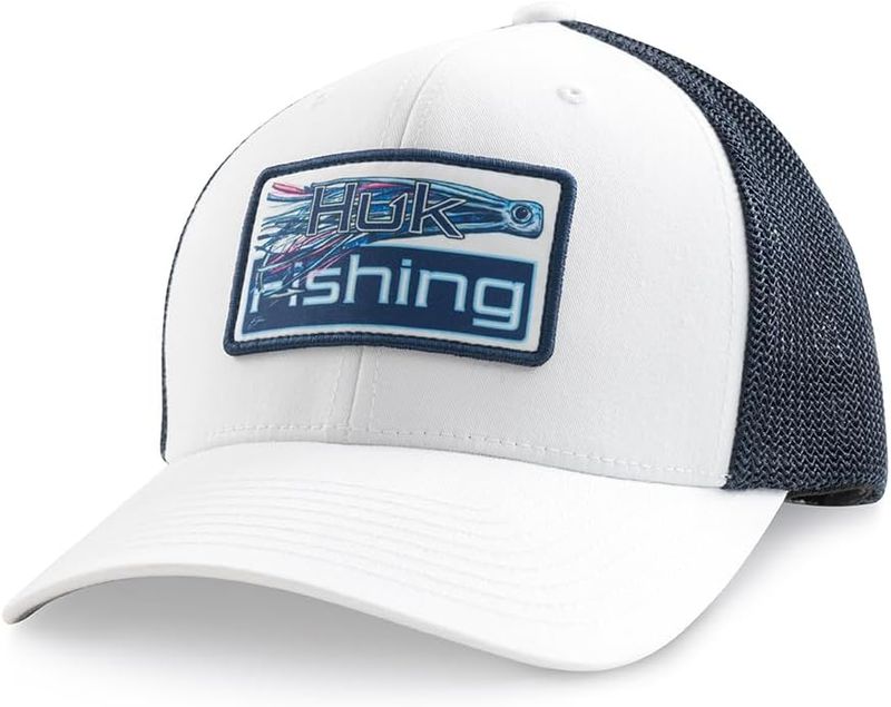 HUK - Mens Trucker Hat, Anti-Glare Snapback Fishing Hat for Men, White, One Size