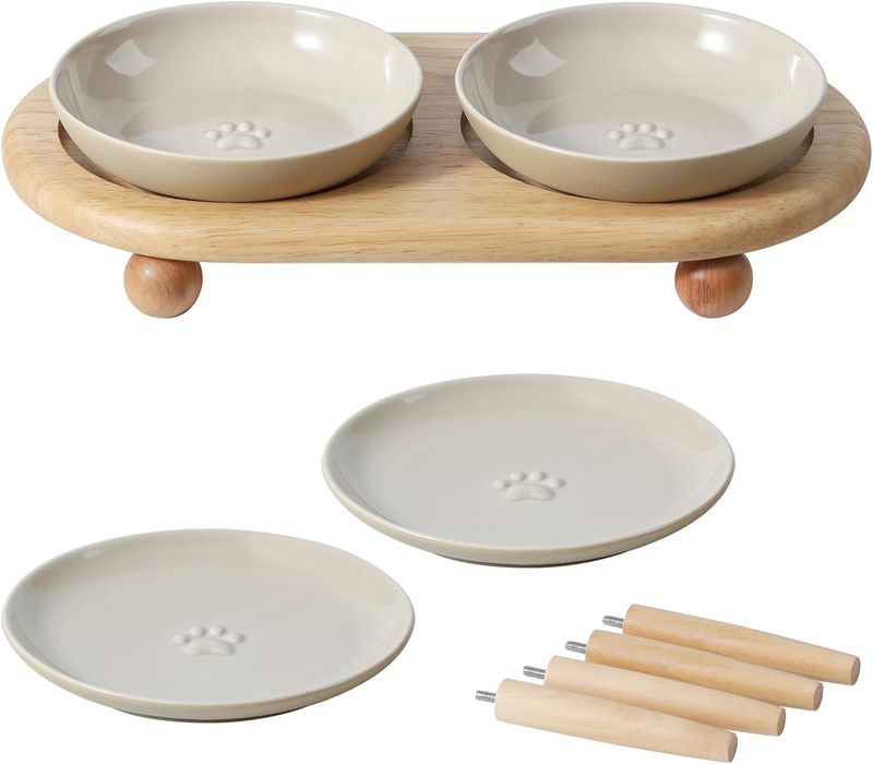 Havniva Raised Ceramic Wide Whisker Friendly Cat Dishes, Food& Water Bowl