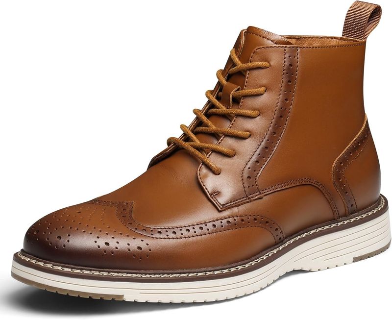 Mens Dress Boots, Genuine Leather Brogue Wingtip Mens Casual Oxford Boots (12)