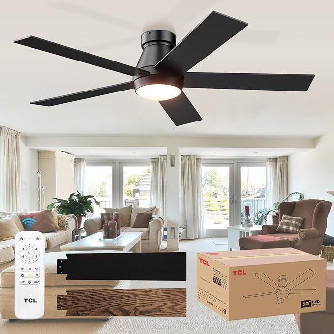 TCL 52 inch Ceiling Fan with Lights, Black Flush Mount Ceiling Fans with Remote