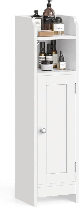 VASAGLE Small Storage Corner Floor Cabinet with Door, 7.9 x 7.1 x 31.5 Inches