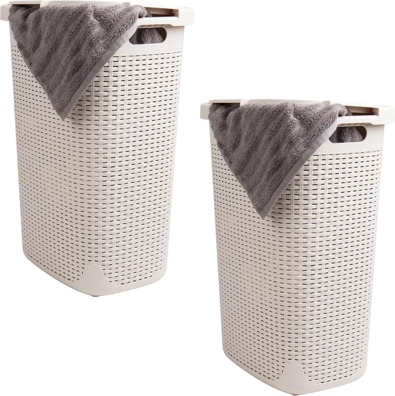 Mind Reader Slim Laundry Hamper with Lid, 60L Clothes Baskets, Premium Wicker