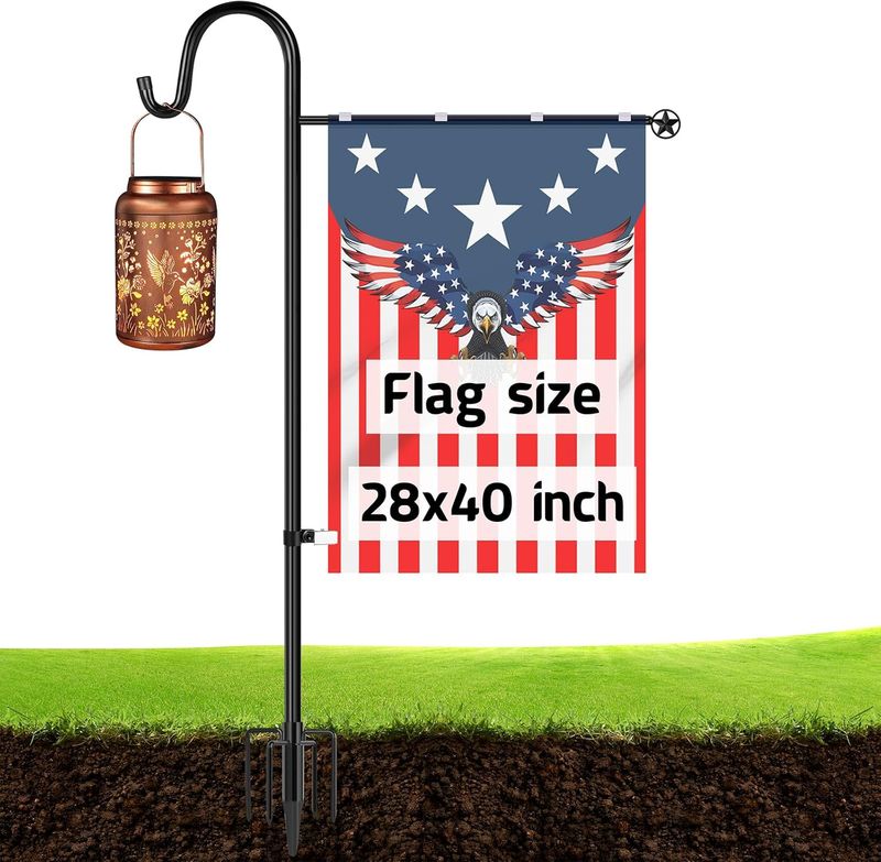 Ottsuls Garden Flag Stand, Heavy Duty Flag Pole Holder with Shepherd Hook for