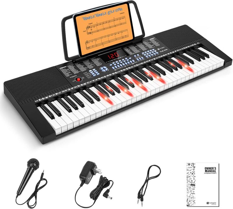 Vangoa 61-Key Light-Up Keyboard Piano for Beginners, 350 Tones & Timbres