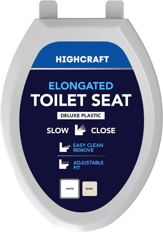 HIGHCRAFT Premium Elongated Toilet Seat with Slow-Close Design, Adjustable