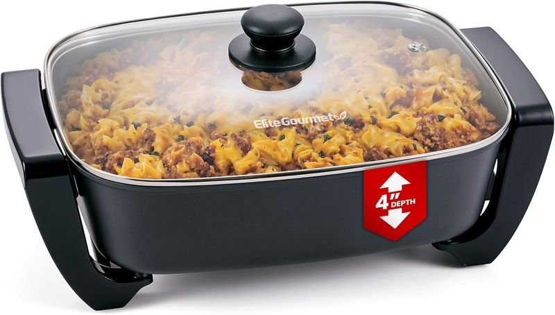 Elite Gourmet 15 inch x 12 inch x 4 inch Electric Skillet, Xtra Deep Dish, Ceralast™ PFAS