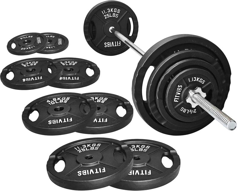 Fitvids 1 Inch Standard Barbell Weight Plates and Bar Set, 5 FT Barbell Bar