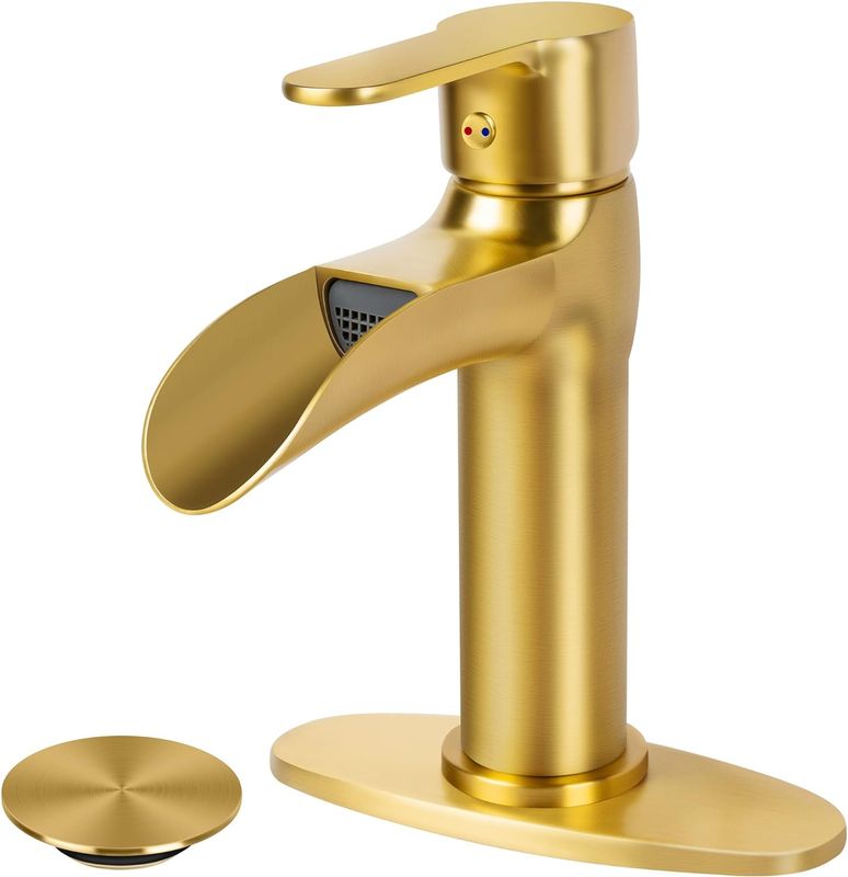 SOKA Gold Bathroom Faucet Waterfall Bathroom Sink Faucets Single Handle Single