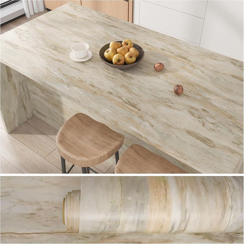 VEELIKE Large Slate Beige Marble Contact Paper for Countertops Waterproof Peel