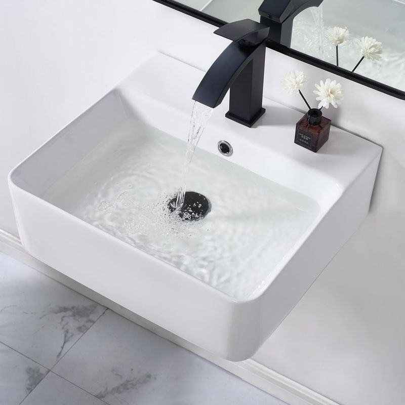 NOHALIPY 18.1 x 16.5 inch Modern White Rectangle Wall Mounted Bathroom Sink