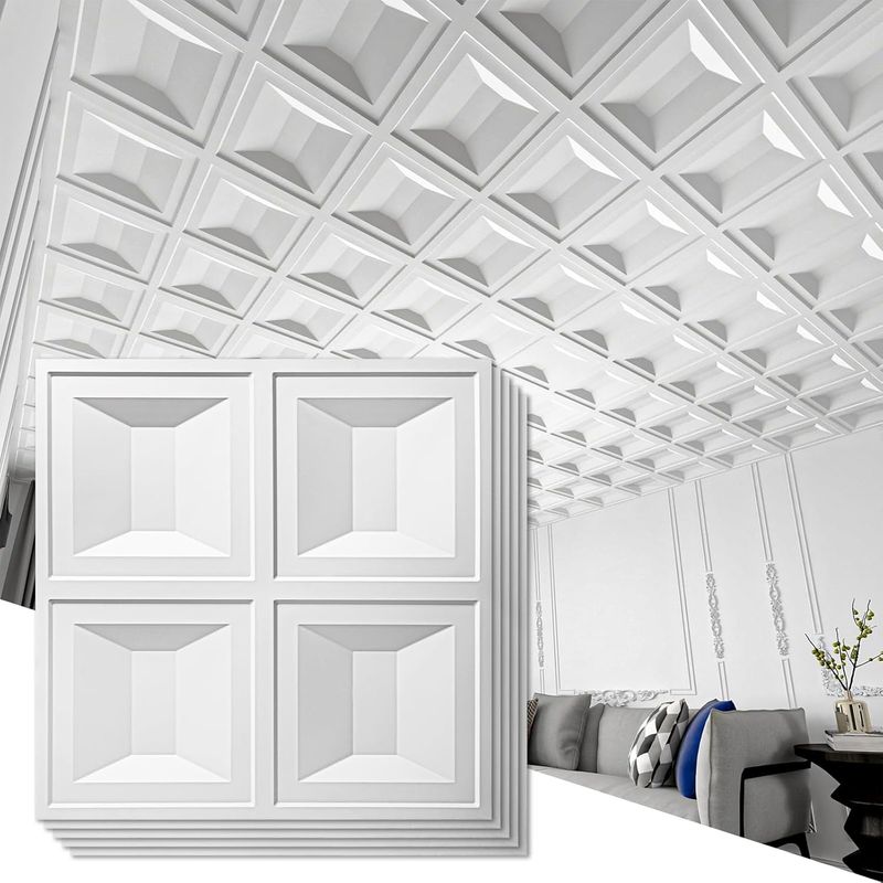 Art3d Drop Ceiling Tiles 24x24, 12 Sheets PVC Decorative Glue up Ceilng Panels