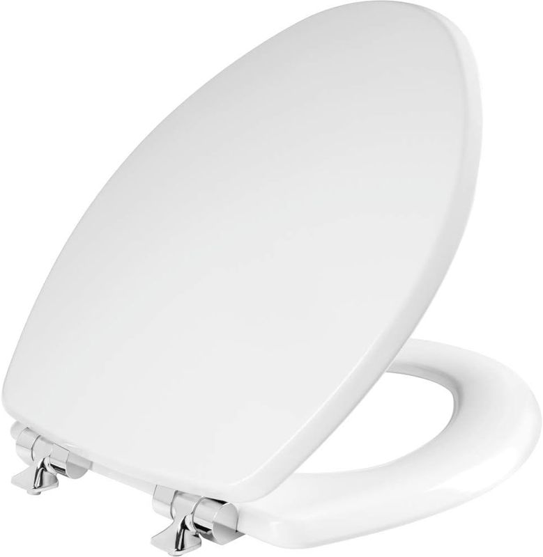 Mayfair Bennett Toilet Seat with Chrome Hinges, Slow Close Wood Seat, Secure