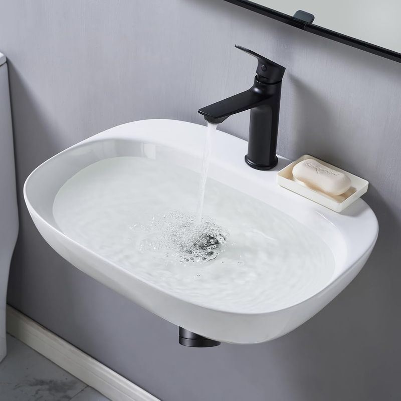 NOHALIPY Modern Small Wall Mounted Bathroom Sink, 20.5x15 Inch White Oval