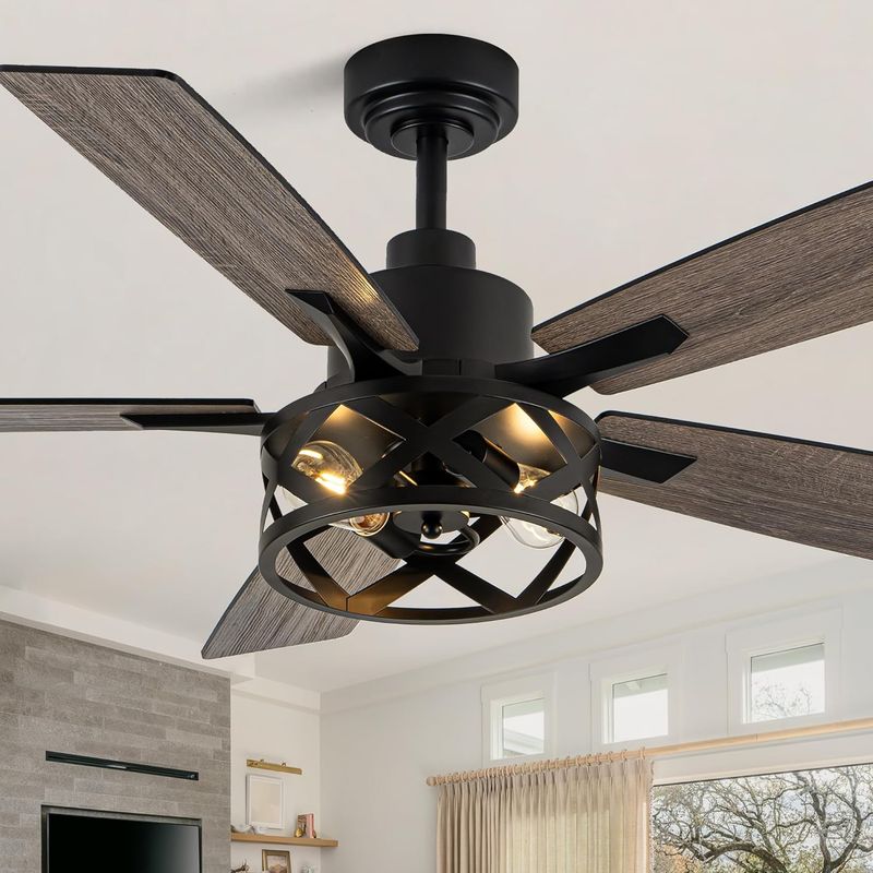Dawn Whisper 52 Inch Farmhouse Ceiling Fans with Lights and Remote Quiet