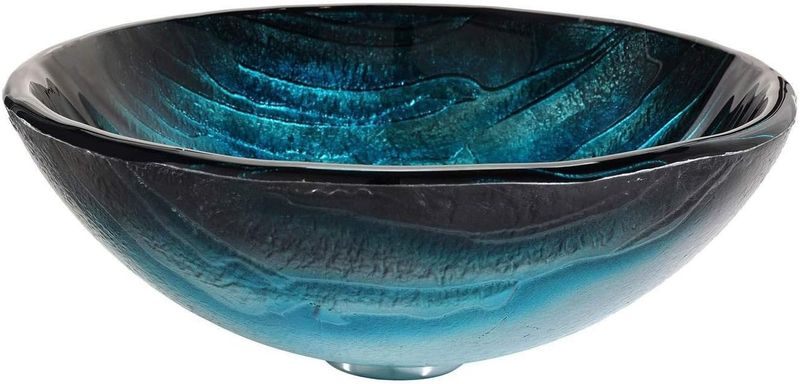 KRAUS Nature Series™ Round Blue Glass Vessel Bathroom Sink, 17 inch GV-399-19mm