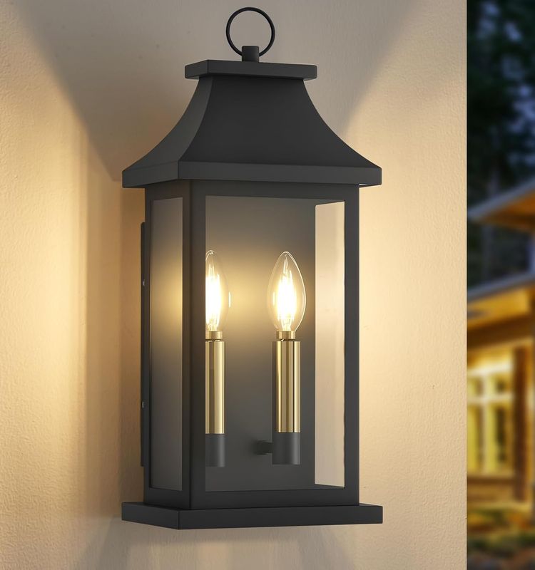 tewei 2-Light Black Outdoor Light Fixture, Porch Light Outdoor Wall Sconce