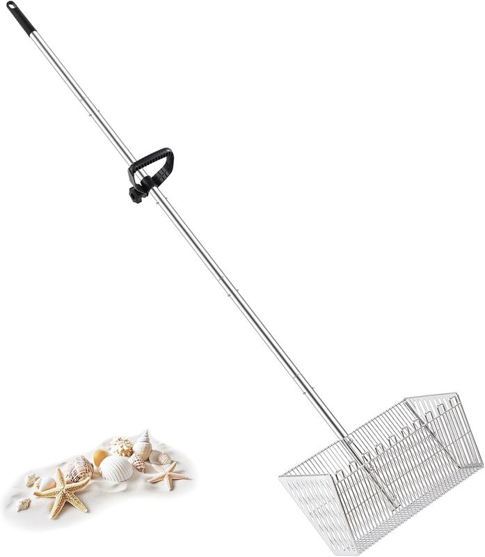 MarchingGreen Sand Flea Rakes for Beach：Metal Detachable Sand Sifter with 70in