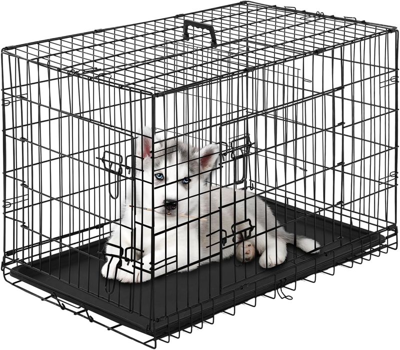PayLessHere Small Dog Crate Kennel 24 inches Metal Dog Cage Double-Door Folding