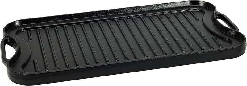 Basics Pre-Seasoned Cast Iron Reversible Rectangular Grill/Griddle, Black