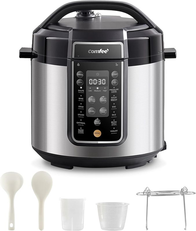 COMFEE’ Pressure Cooker 6 Quart with 13 Cooking Functions, Olla de Presion