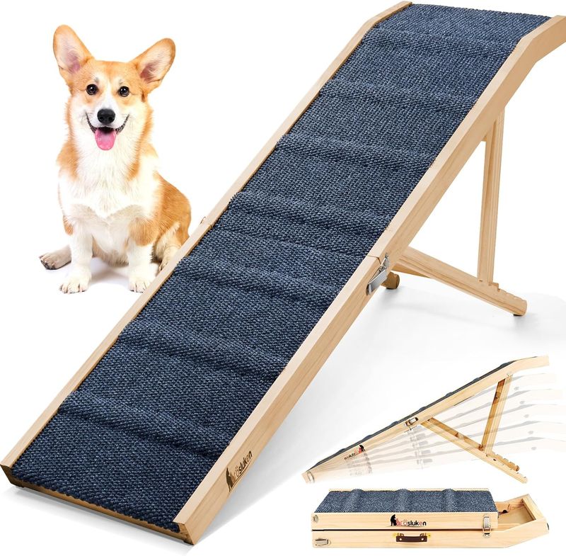  Dog Ramp for Bed, 64 inch Long Foldable Pet Ramp for Small Large Dogs, Dog Ramps