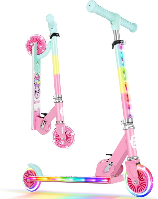 BELEEV Scooters for Kids Ages 3-12 with Light-Up Wheels & Stem & Deck, 2 Wheel
