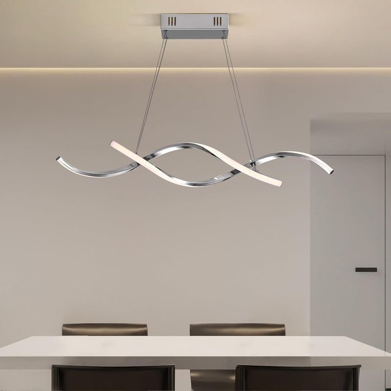 NOXARTE Modern LED Chandelier Dimmable Hanging Ceiling Light, Silver Pendant