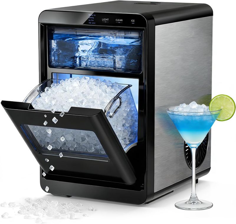 Antarctic Star 44 Lbs. CounterTop Nugget Ice Maker, Black/Silver