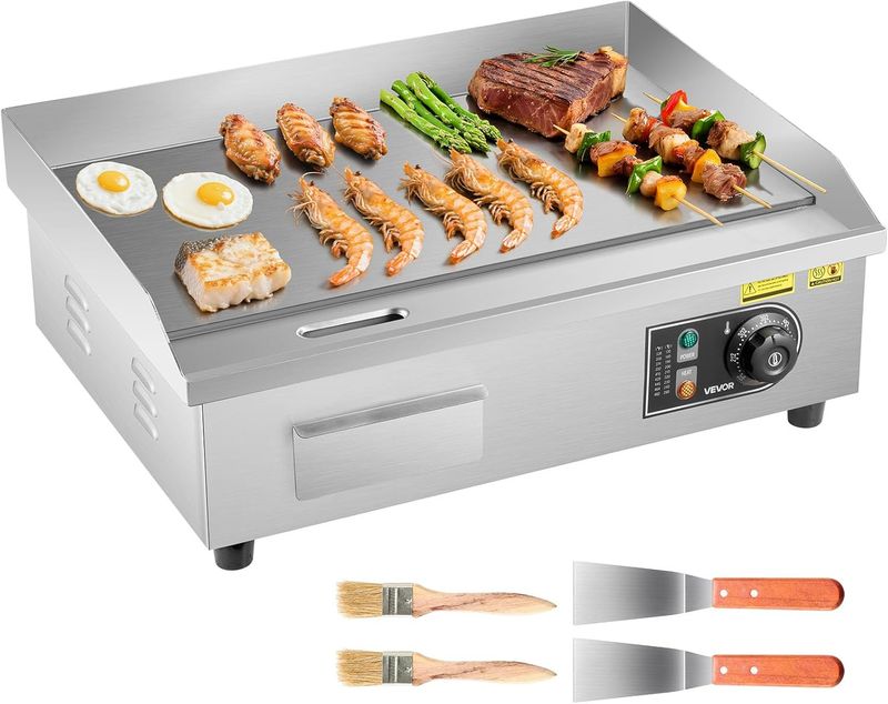 VEVOR Commercial Electric Griddle, 21 x 11.8 inch, 1750W, 122-570°F Adjustable