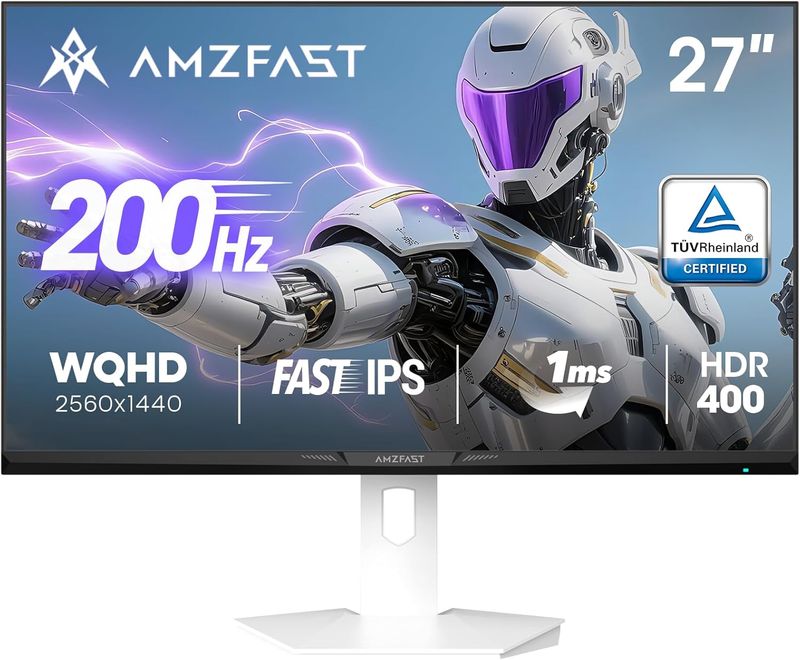 Amzfast 27 inch 1440P 200Hz/180Hz White Gaming Monitor, 2K QHD (2560 ×1440),MPRT