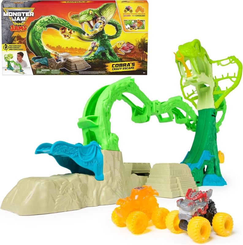 Monster Jam Mini Jams, Cobra’s Crazy Escape 28” Motorized Playset, 2 Exclusive