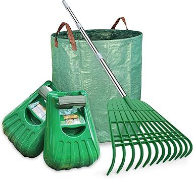 Gardzen Large Leaf Scoop & 12 Tines Gardening Leaf Rake Set, Comes with 72