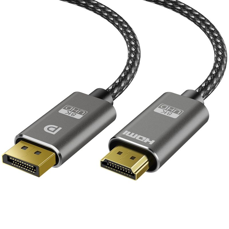 8K DisplayPort to HDMI Cable 6 ft, 8K@60Hz, 4K@240Hz, 2K@240HZ Nylon Braided,